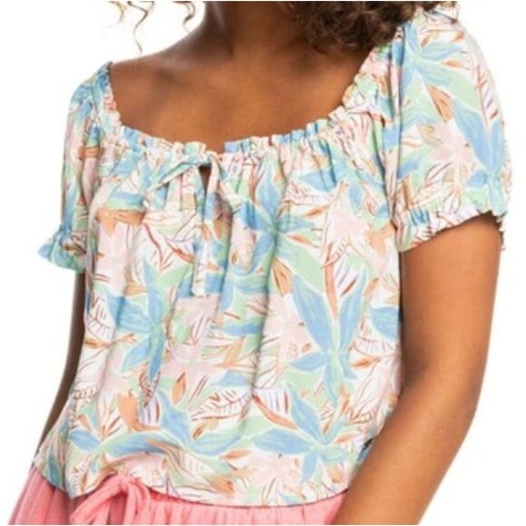 Roxy  Shallow Love Crop Top Blouse Womens Sz. Medium Tropical Resortwear Beach - Picture 12 of 12